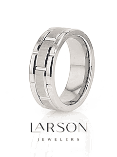WARWICK Beveled Tungsten Carbide Wedding Band with Brush Finished Center and Alternating Grooves - 8mm