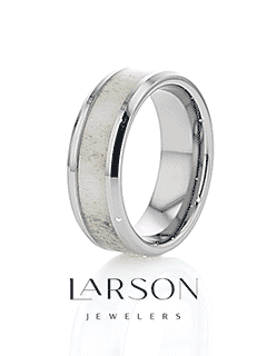 WHITETAIL Polished Beveled Tungsten Carbide Men's Wedding Band with Off-White Deer Antler Inlay - 8mm