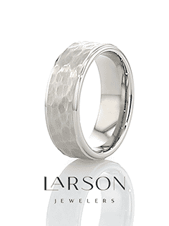 WINSTON White Tungsten Ring with Raised Hammered Finish and Polished Step Edges - 4mm - 10mm