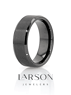 YORKSHIRE Brushed Black Ceramic Wedding Band with Polished Beveled Edges – 6mm or 8mm