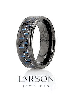 Video showcasing the ZAYDEN Black Titanium Ring with Blue & Black Carbon Fiber Inlay and Bevels - 8mm