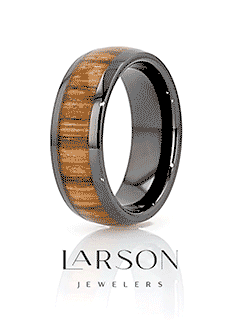 ZERRA Black Ceramic Polished Finish Men’s Domed Wedding Ring with Zebra Wood Inlay - 8mm