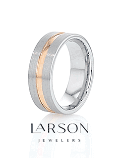 Product video for ZEUS flat brushed tungsten carbide ring with rose-gold plated groove