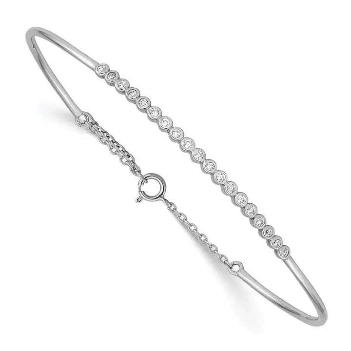 Sterling Silver Rhodium Plated Children's CZ Bangle with Safety Chain Bracelet - Larson Jewelers