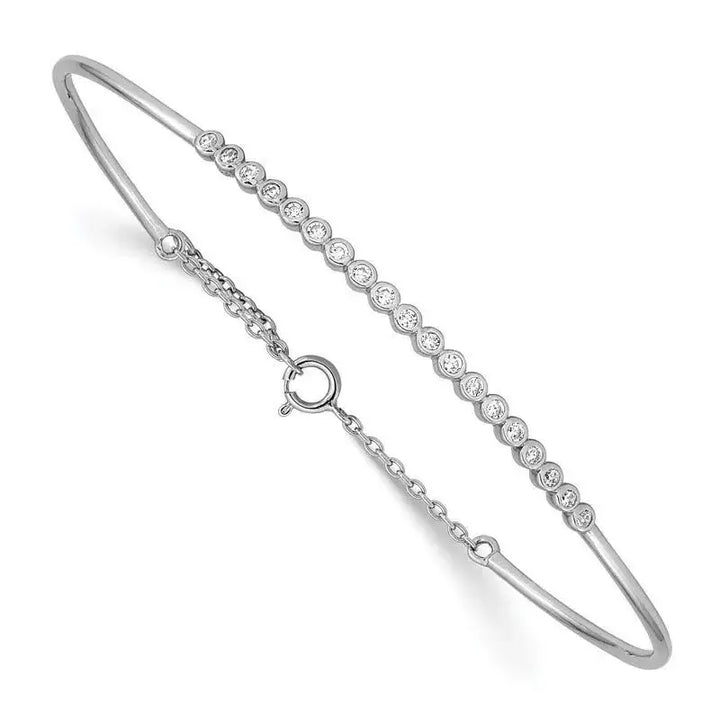 Sterling Silver Rhodium Plated Children's CZ Bangle with Safety Chain Bracelet - Larson Jewelers