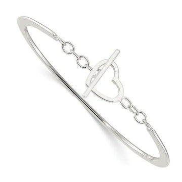 Sterling Silver Polished Heart Toggle Clasp Bangle Bracelet - Larson Jewelers