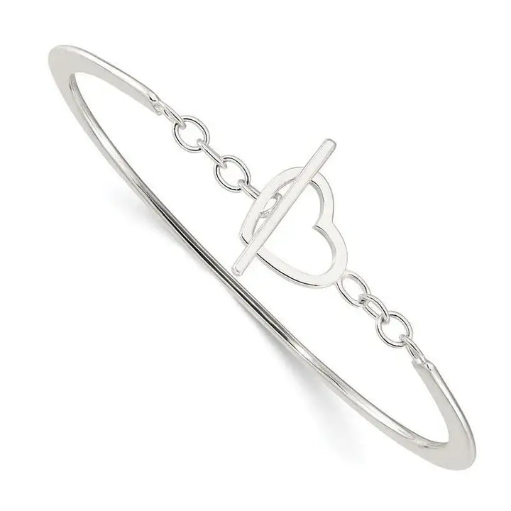 Sterling Silver Polished Heart Toggle Clasp Bangle Bracelet - Larson Jewelers