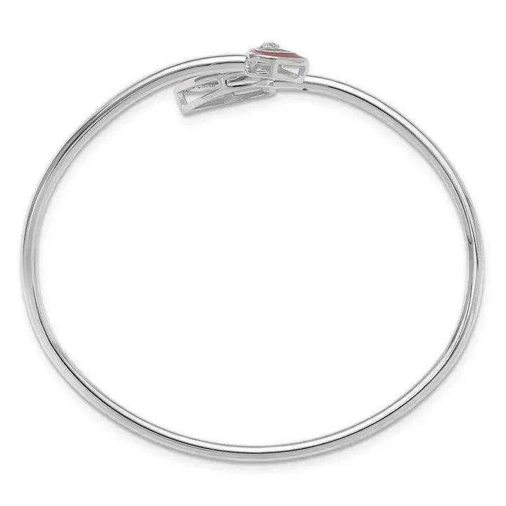 Sterling Silver Rh-plated CZ Red Enamel Heart Flexible Cuff Bangle Bracelet - Larson Jewelers