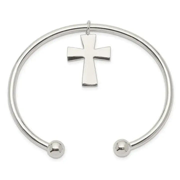 Sterling Silver Cross Cuff Bangle Bracelet - Larson Jewelers