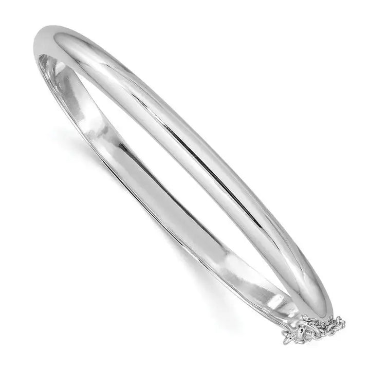 Sterling Silver Rhodium-plated 5mm w/Chain Bracelet Hinged Bangle - Larson Jewelers