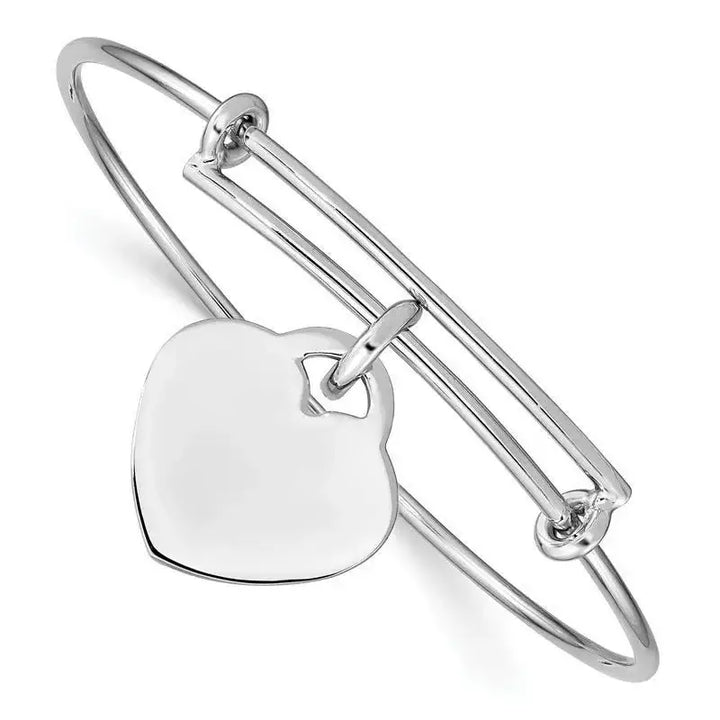 Sterling Silver Rhodium-plated Engraveable Heart Bangle - Larson Jewelers