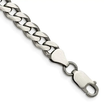 Sterling Silver Antiqued 7mm Curb Chain Bracelet - Larson Jewelers