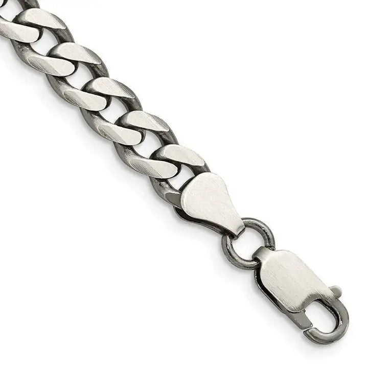 Sterling Silver Antiqued 7mm Curb Chain Bracelet - Larson Jewelers