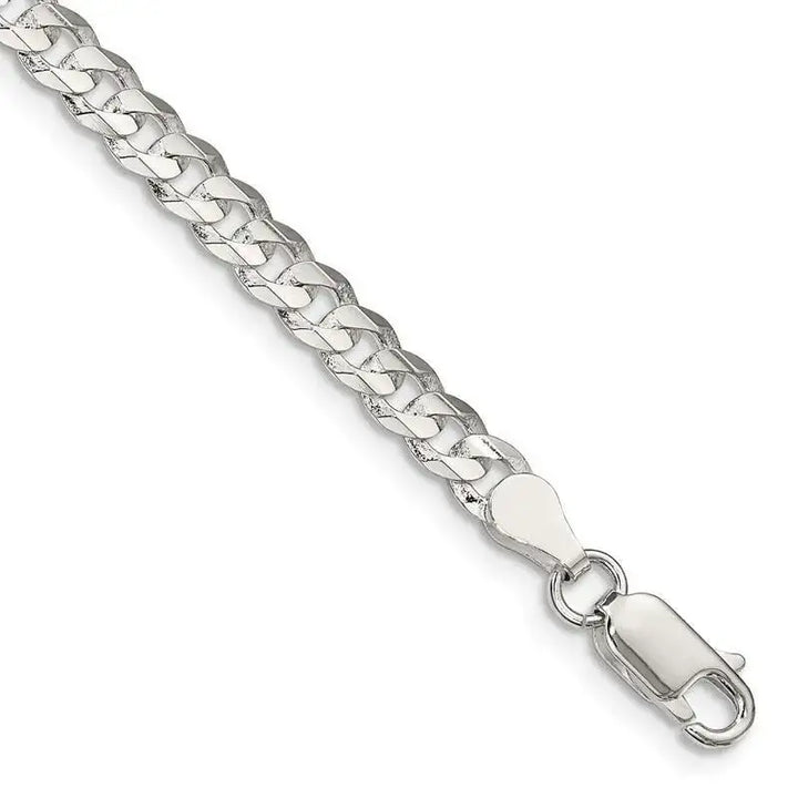 Sterling Silver 4.5mm Concave Beveled Curb Chain Bracelet - Larson Jewelers