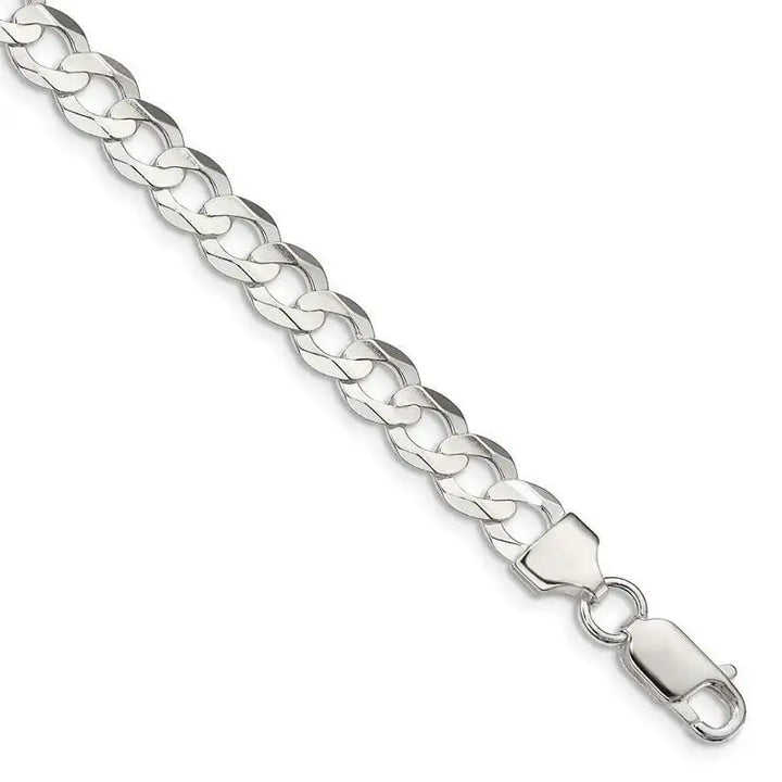 Sterling Silver 6.75mm Concave Beveled Curb Chain Bracelet - Larson Jewelers