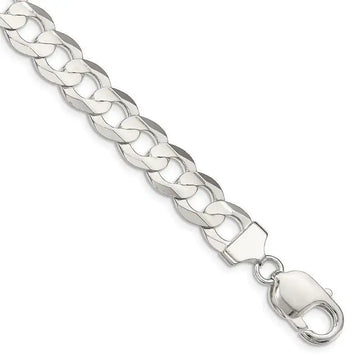 Sterling Silver 9.75mm Concave Beveled Curb Chain Bracelet - Larson Jewelers