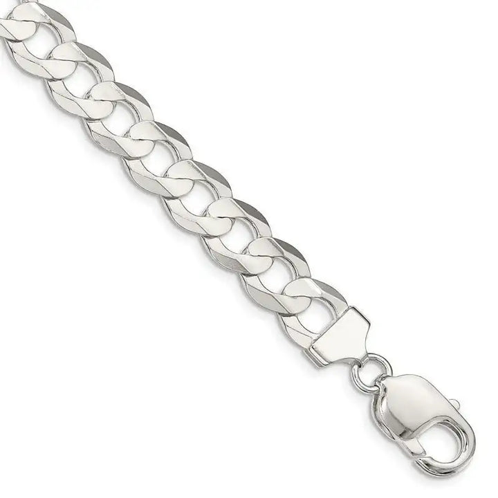 Sterling Silver 9.75mm Concave Beveled Curb Chain Bracelet - Larson Jewelers