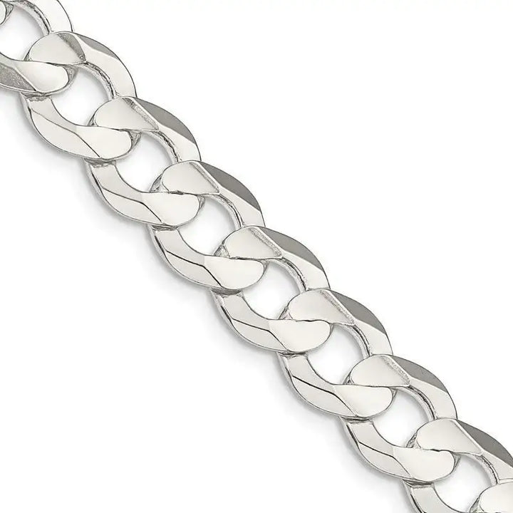 Sterling Silver 9.75mm Concave Beveled Curb Chain Necklace - Larson Jewelers