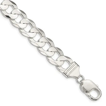 Sterling Silver 11.9mm Concave Beveled Curb Chain Bracelet - Larson Jewelers