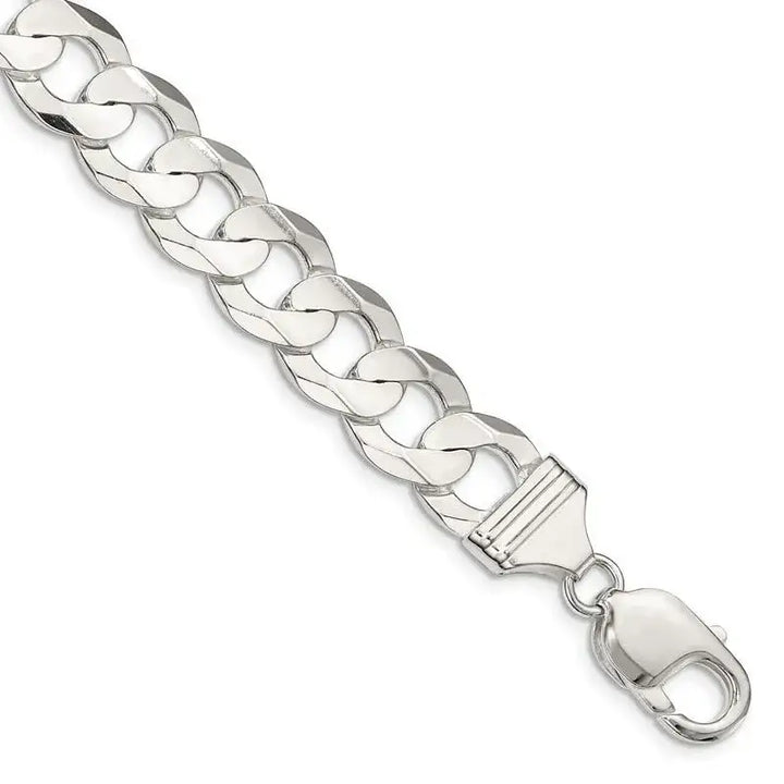 Sterling Silver 11.9mm Concave Beveled Curb Chain Bracelet - Larson Jewelers