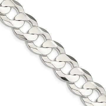 Sterling Silver 11.9mm Concave Beveled Curb Chain Necklace - Larson Jewelers