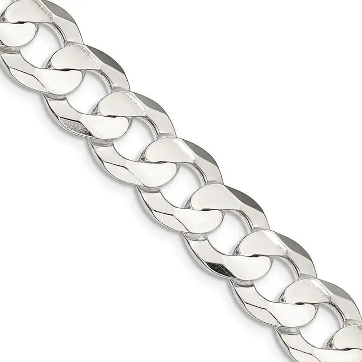 Sterling Silver 11.9mm Concave Beveled Curb Chain Necklace - Larson Jewelers