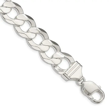 Sterling Silver 13.8mm Concave Beveled Curb Chain Bracelet - Larson Jewelers