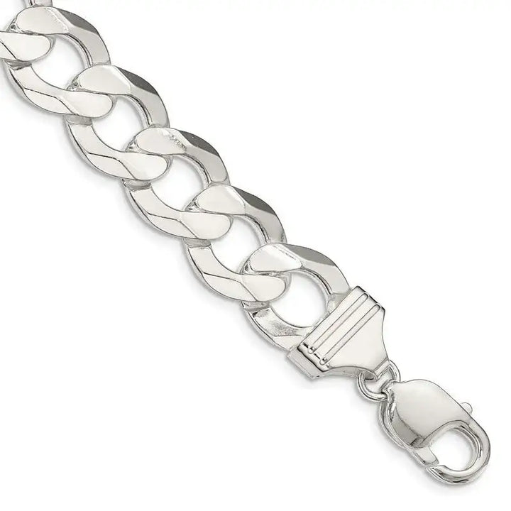 Sterling Silver 13.8mm Concave Beveled Curb Chain Bracelet - Larson Jewelers