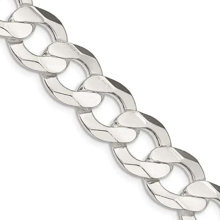 Sterling Silver 13.8mm Concave Beveled Curb Chain Necklace - Larson Jewelers