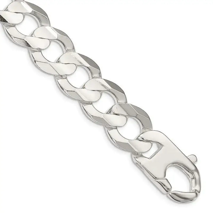 Sterling Silver 15.75mm Concave Beveled Curb Chain Bracelet - Larson Jewelers