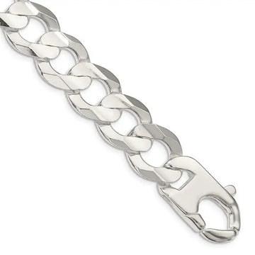 Sterling Silver 15.75mm Concave Beveled Curb Chain Bracelet - Larson Jewelers