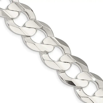 Sterling Silver 15.75mm Concave Beveled Curb Chain Necklace - Larson Jewelers