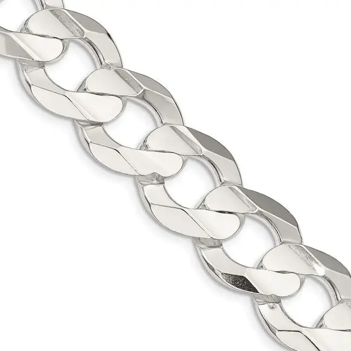 Sterling Silver 15.75mm Concave Beveled Curb Chain Necklace - Larson Jewelers