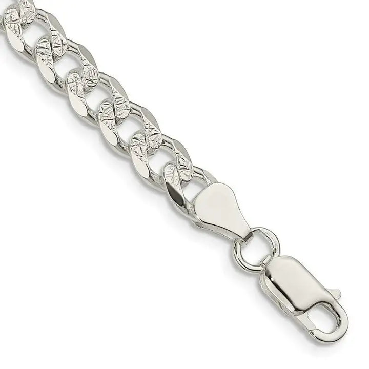 Sterling Silver 7mm Pav‚ Curb Chain Bracelet - Larson Jewelers