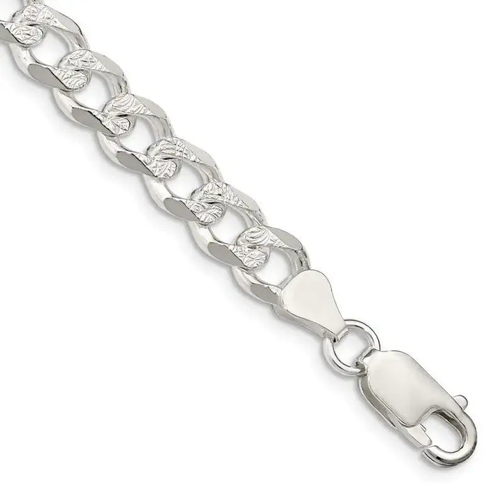 Sterling Silver 7.5mm Pav‚ Curb Chain Bracelet - Larson Jewelers