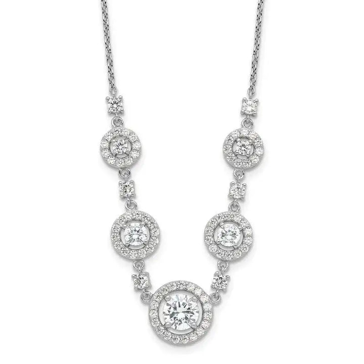 Cheryl M Sterling Silver Rhodium-plated Brilliant-cut CZ Fancy Halo Circles 18 Inch Necklace - Larson Jewelers
