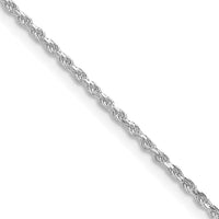 Collar de cadena de cuerda con corte de diamante de 1,5 mm con baño de rodio en plata esterlina con extensión de 2 pulgadas.