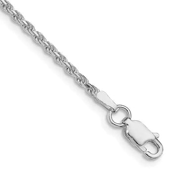 Sterling Silver Rhodium-plated 1.85mm Diamond-cut Rope Chain Bracelet - Larson Jewelers