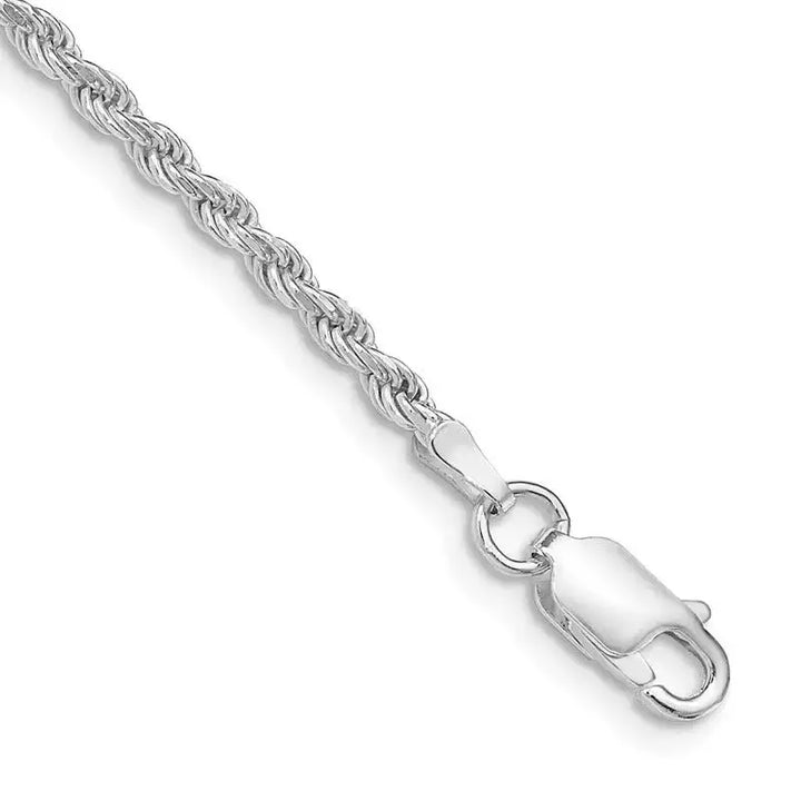 Sterling Silver Rhodium-plated 2.25mm Diamond-cut Rope Chain Bracelet - Larson Jewelers