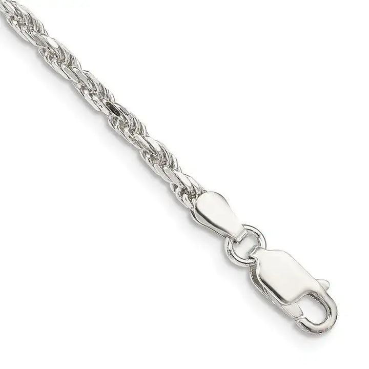 Sterling Silver 2.5mm Diamond-cut Rope Chain Anklet - Larson Jewelers
