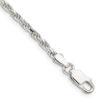 Sterling Silver 2.5mm Diamond-cut Rope Chain Bracelet - Larson Jewelers
