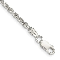 Pulsera de cadena de cuerda con corte de diamante de 2,75 mm de plata esterlina