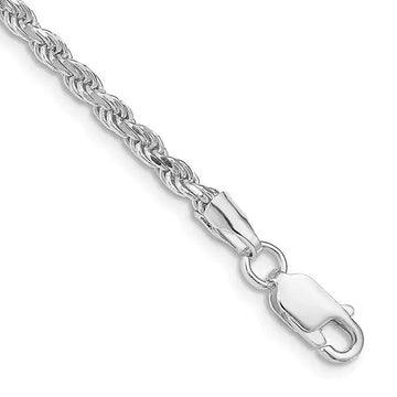 Sterling Silver Rhodium-plated 2.75mm Diamond-cut Rope Chain Bracelet - Larson Jewelers