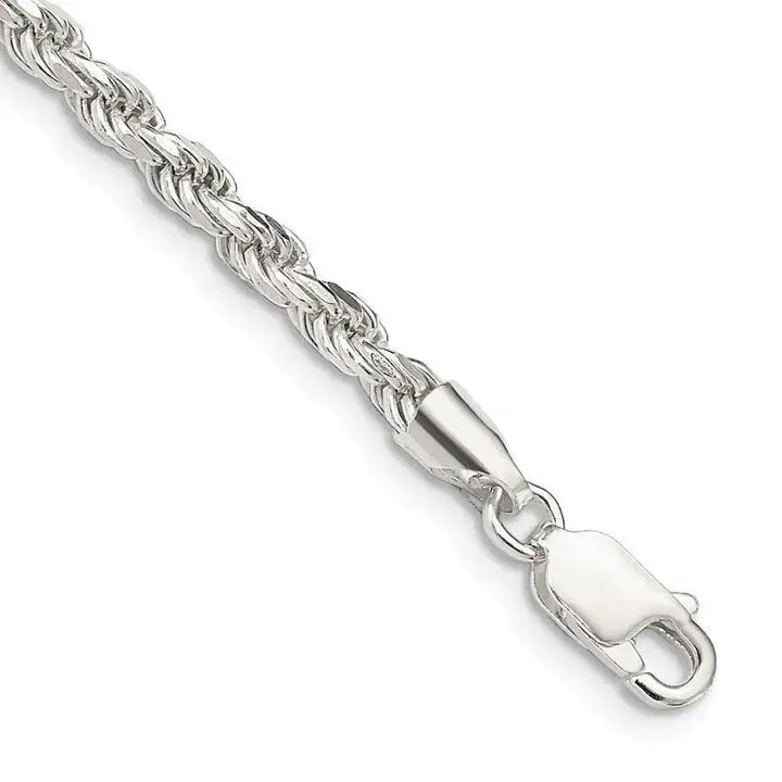 Sterling Silver 3mm Diamond-cut Rope Chain Bracelet - Larson Jewelers