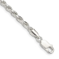 Pulsera de cadena de cuerda con corte de diamante de 3 mm de plata esterlina
