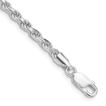 Sterling Silver Rhodium-plated 3mm Diamond-cut Rope Chain Bracelet - Larson Jewelers