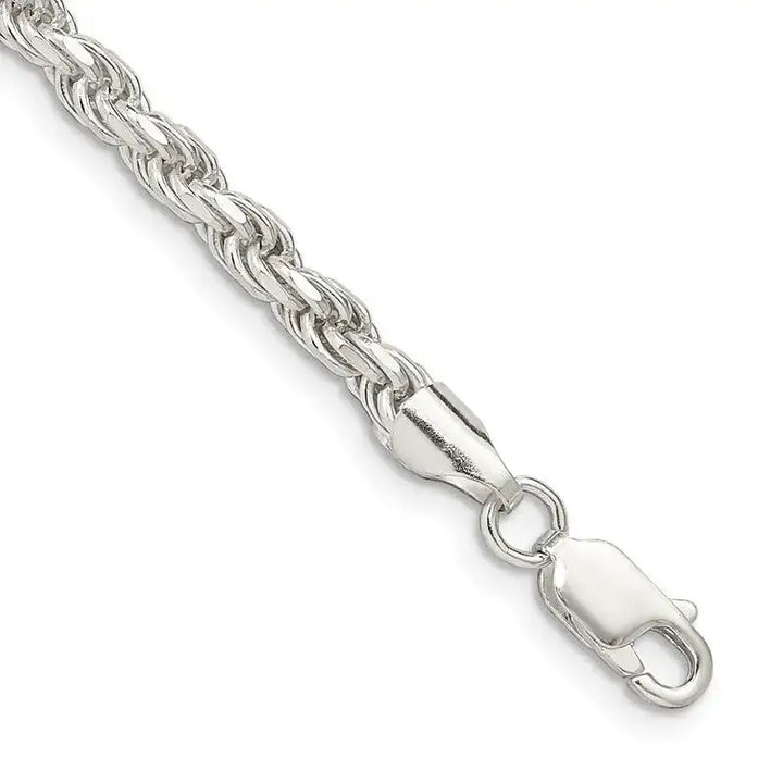 Sterling Silver 3.5mm Diamond-cut Rope Chain Bracelet - Larson Jewelers