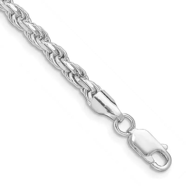 Sterling Silver Rhodium-plated 3.5mm Diamond-cut Rope Chain Bracelet - Larson Jewelers