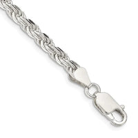 Pulsera de cadena de cuerda con corte de diamante de 4,25 mm de plata esterlina