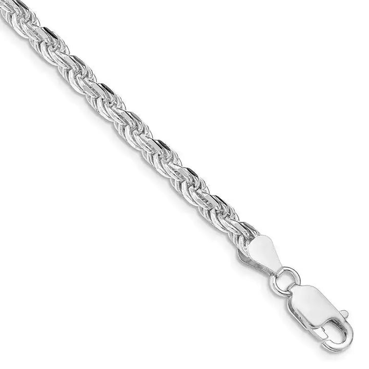 Sterling Silver Rhodium-plated 4.25mm Diamond-cut Rope Chain Bracelet - Larson Jewelers